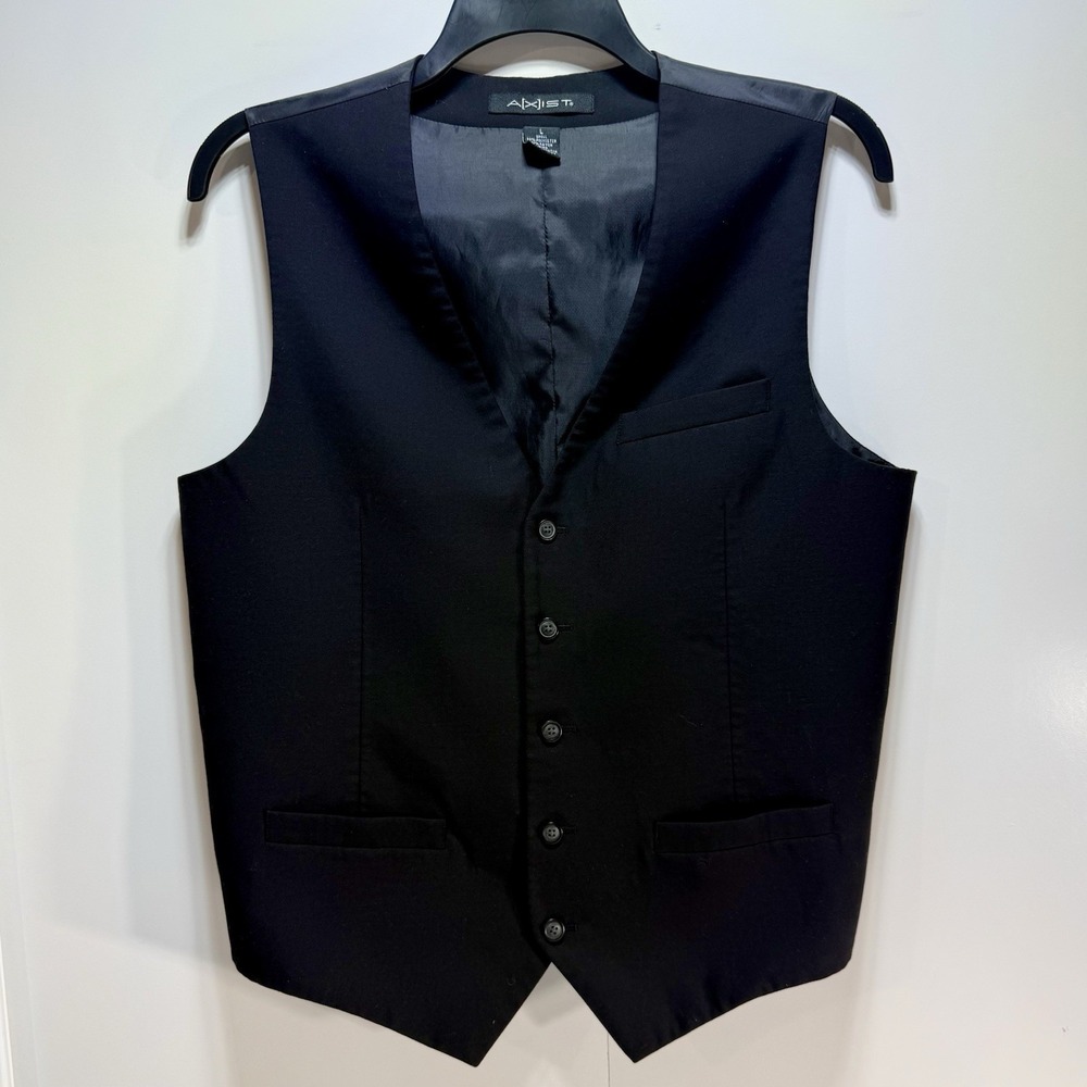 Axist Formal Vest Mens Large Button Up Lined Sleeveless Black